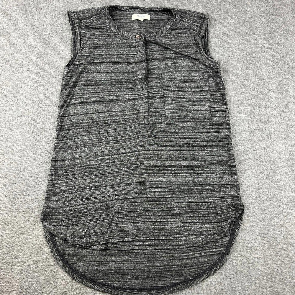 Madewell Gray Striped Sleeveless‎ Henley Top Women's XS